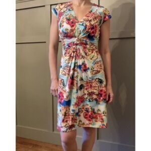 Antonio Melani Cap Sleeve Travel Floral Vacation Printed Sheath Dress Size Small
